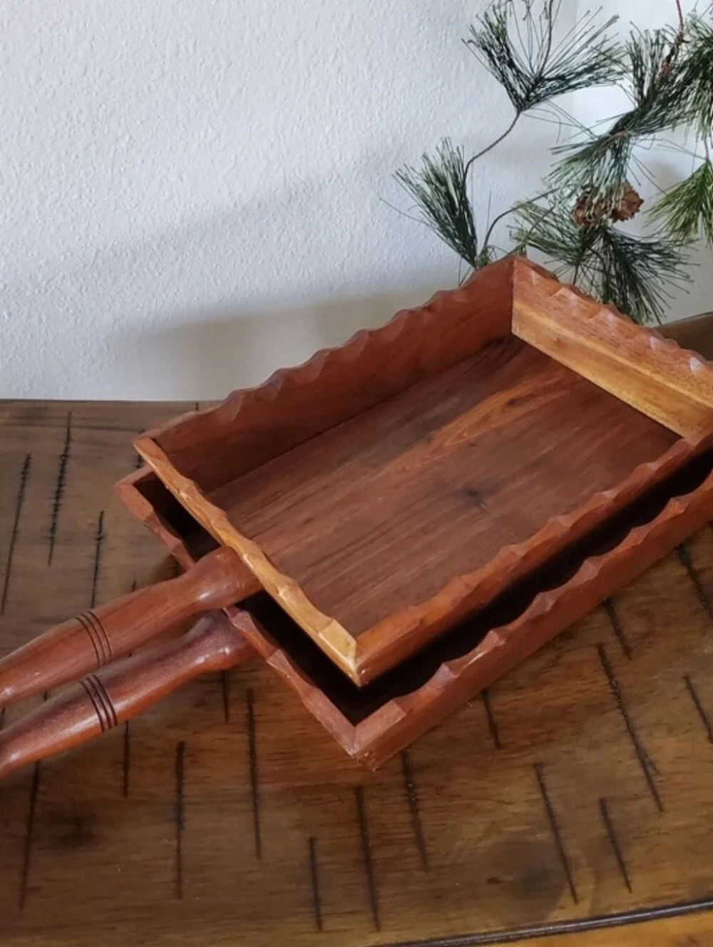VTG Mid Century Apco Japan Wooden Nesting Serving Trays Handled Catchall Obon